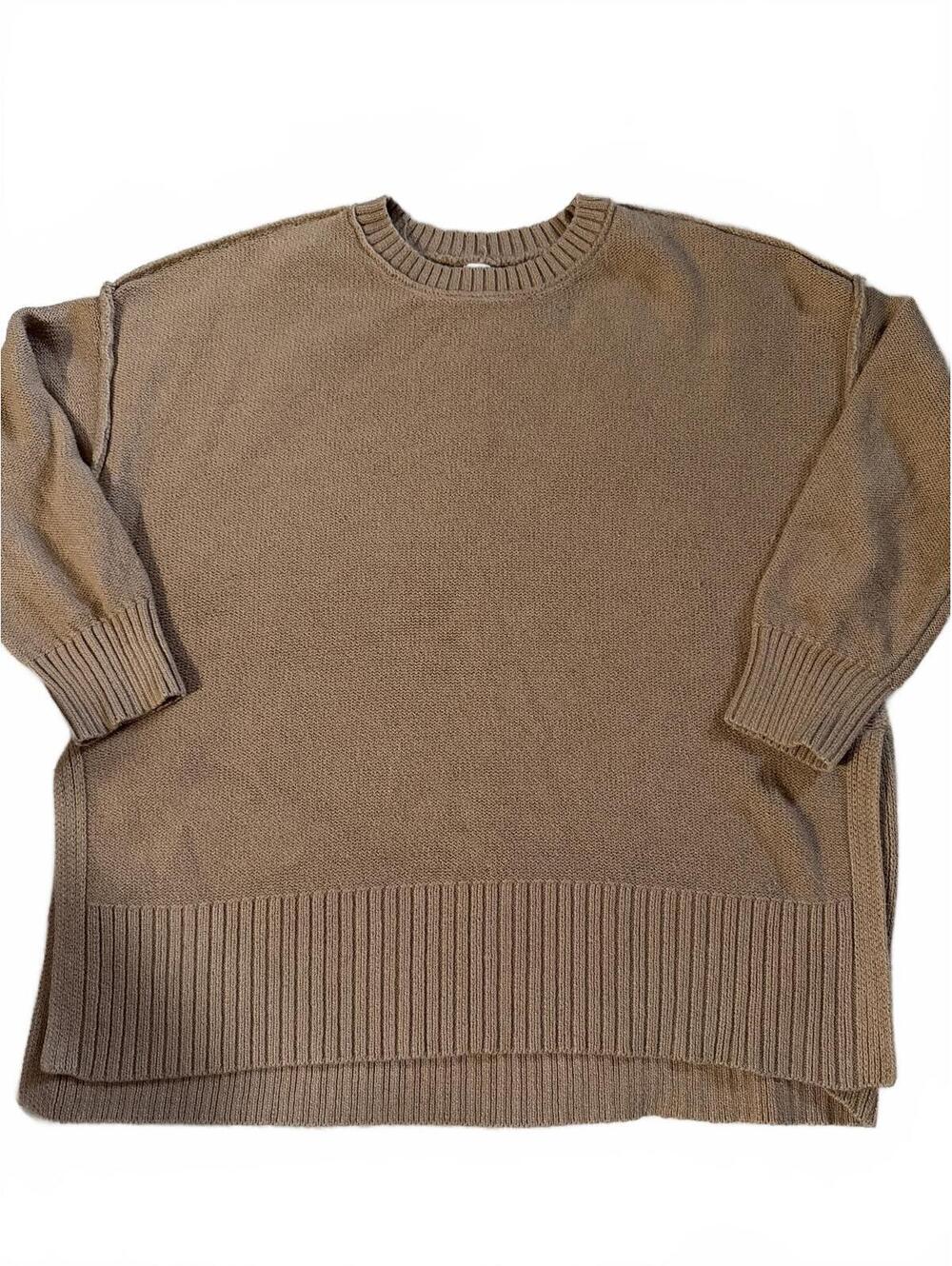 Aerie Women's Small Brown Crew Neck Sweater with Ribbed Hem and Cuffs